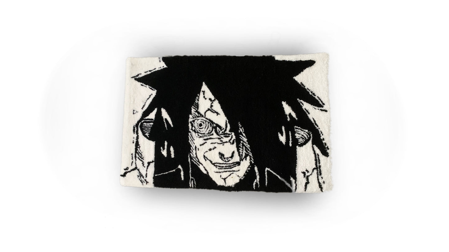 Custom-made tufted rug featuring a Naruto, Madara design. Handcrafted with love, this unique piece adds an awesome touch to any space.